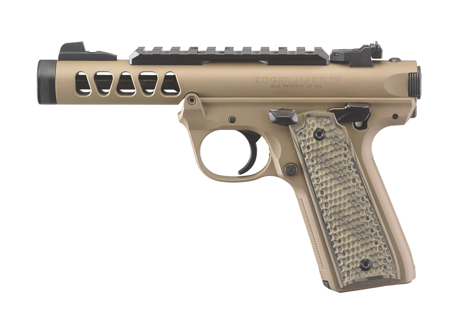 DB TAC Compact Muzzle Brake For Ruger Mark IV 22/45 Lite - 1/2x28 TPI Thread, Knurled